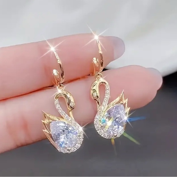 Jewelry - Elegant Gold and Silver Swan Earrings